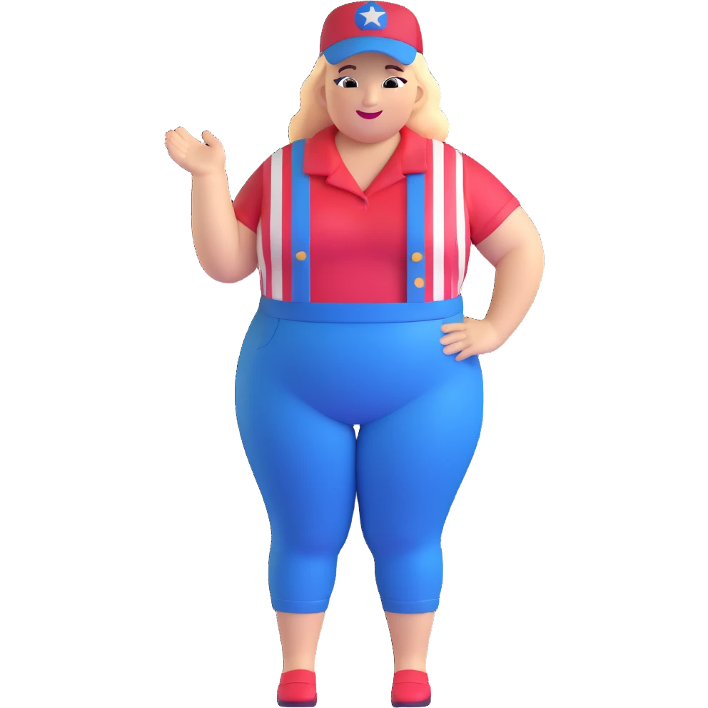 cheerful plus-size person with American hat emoji