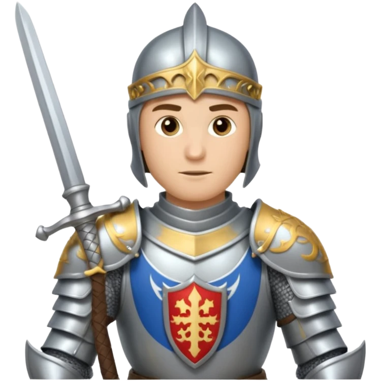 a knight in bright silver armor, holding a sword emoji