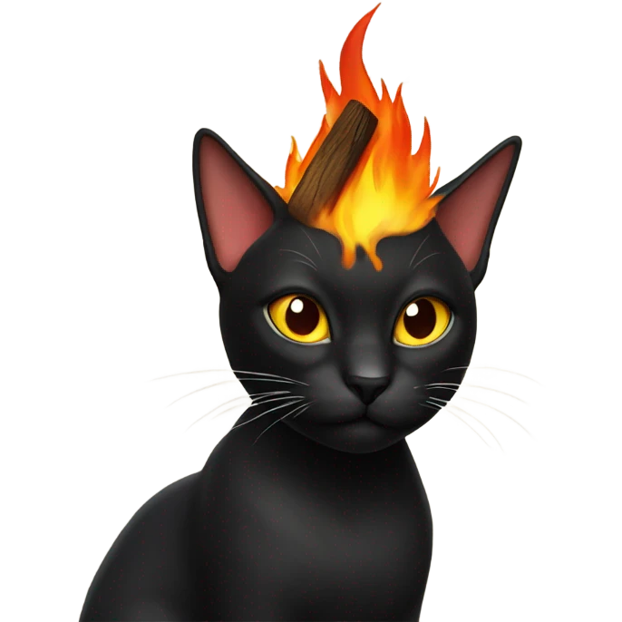 Black cat working with fire on top of her head emoji