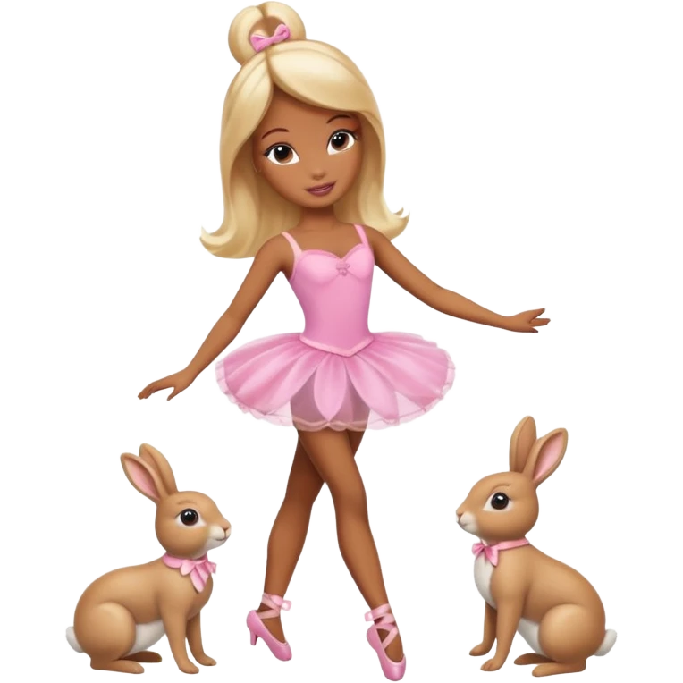 Brown skin blonde hair barbie ballerina with bunny  emoji