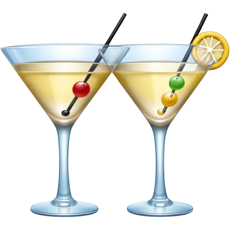 two realistic glasses of cocktail in emoji style, martini glass shape, no straw, no fruit, no ice emoji