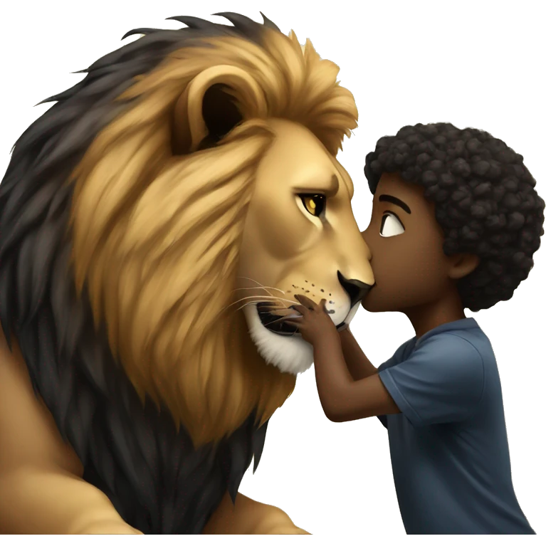 Big serious lion kissing a little young black panther emoji