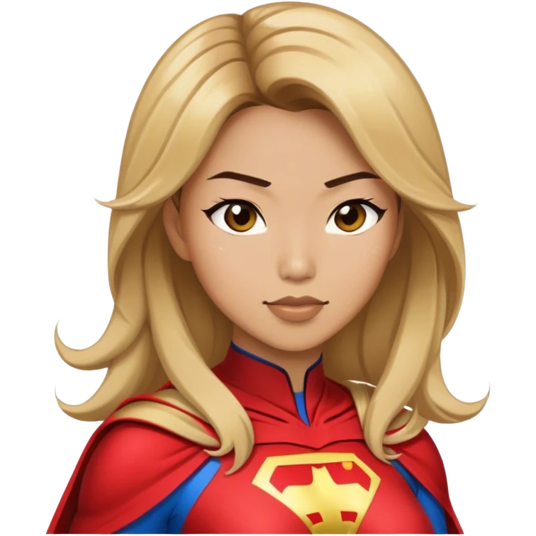 Asian superhero wife with brown hair and blonde highlights emoji