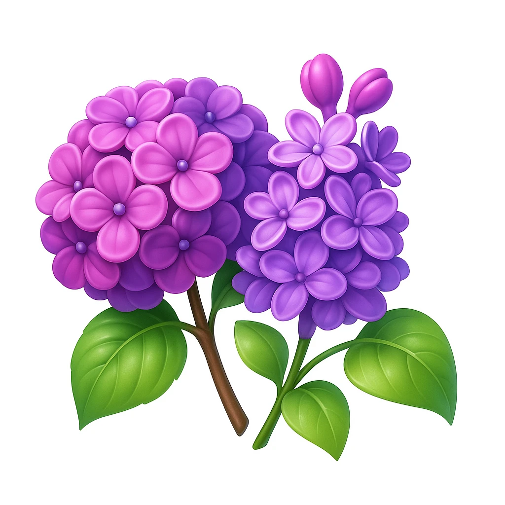 3D iOS style emoji with purple flowers and green leaves emoji