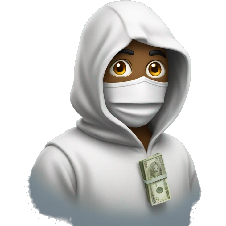 a mysterious guy in hoode with mask of money emoji