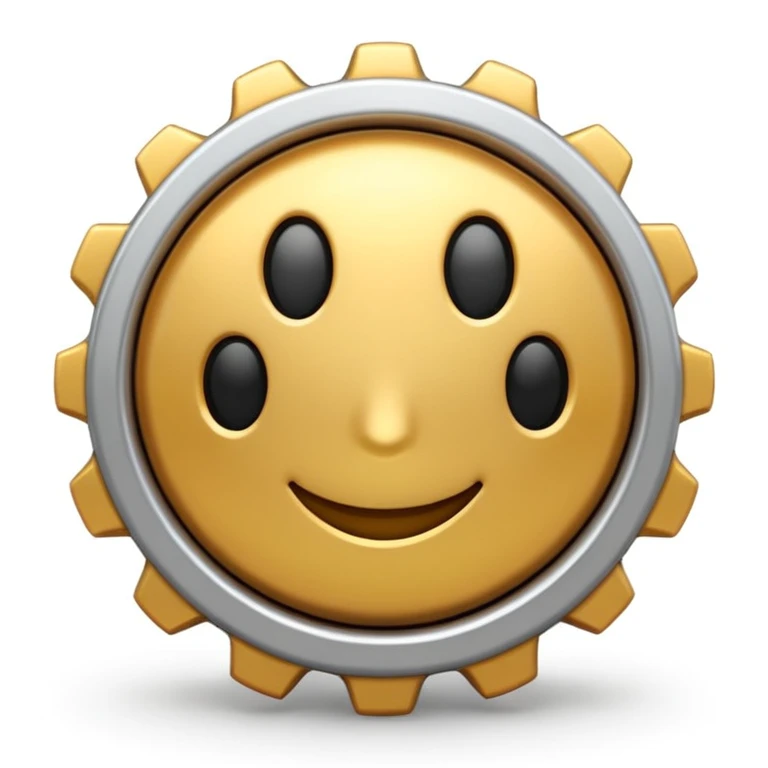 Apple iOS style 3D emoji of a settings gear, metallic silver, realistic shading, soft shadows, glossy surface, rounded edges, centered on white, 4K quality emoji