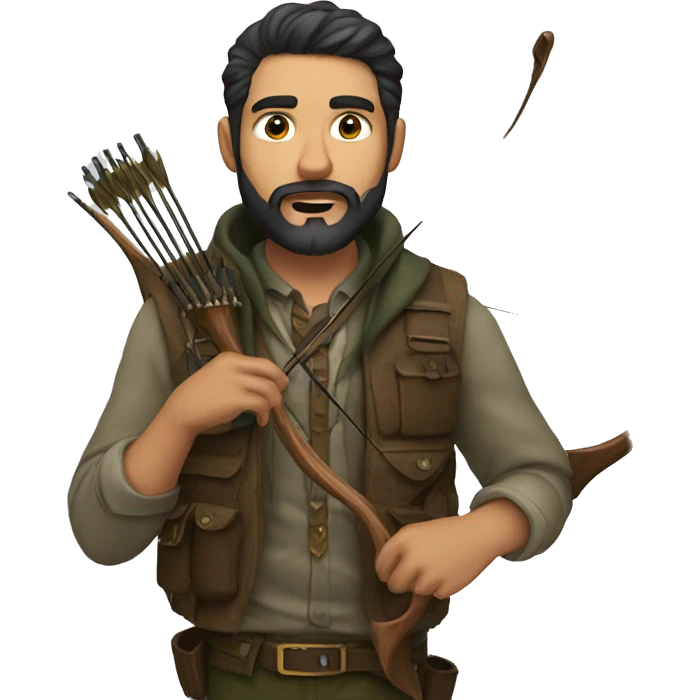 Hunter with bow, dark hair, beard emoji