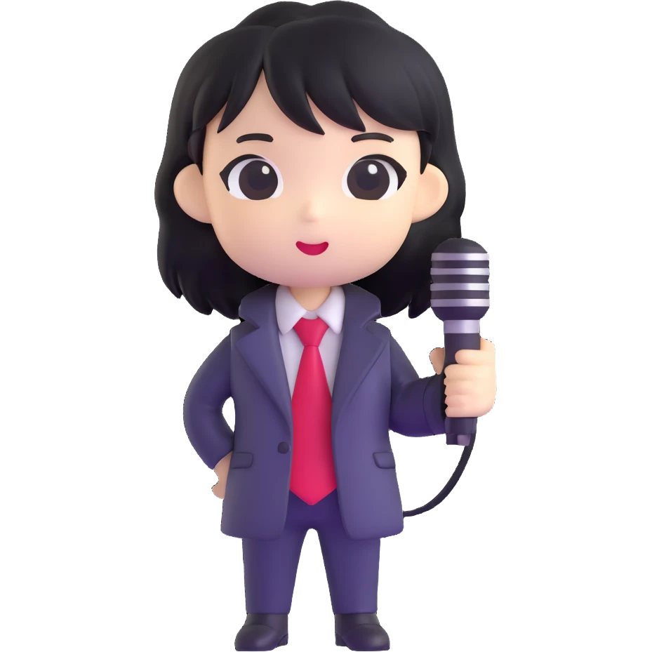 Ruko Yokune chibi form holding a microphone emoji