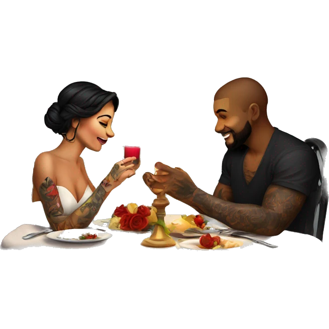 romantic candle light dinner for beautiful tattooed couple emoji