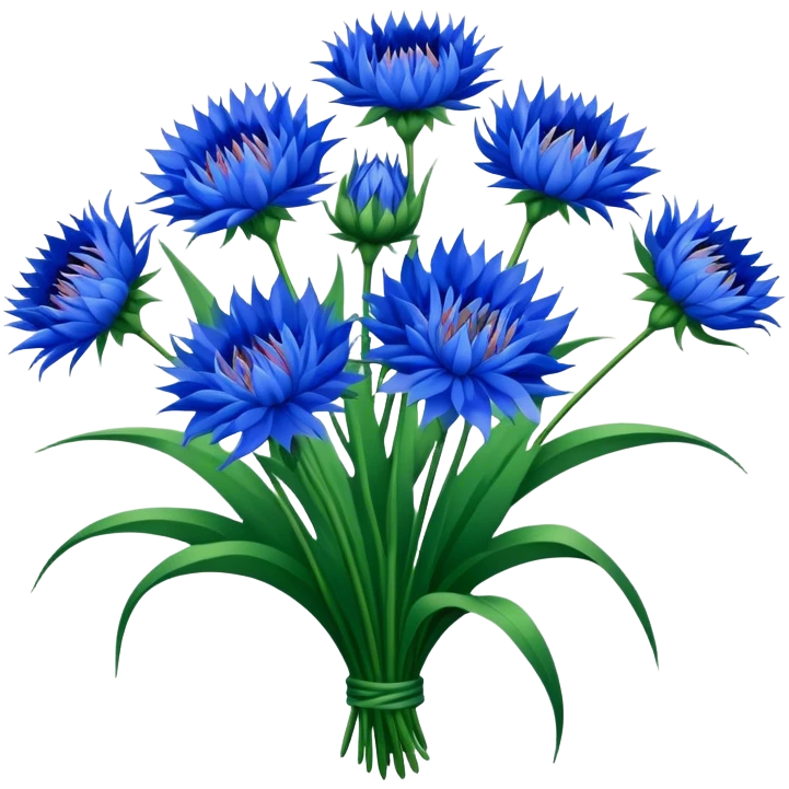 luxuriant, big bouquet Cornflower, stem, leaf emoji