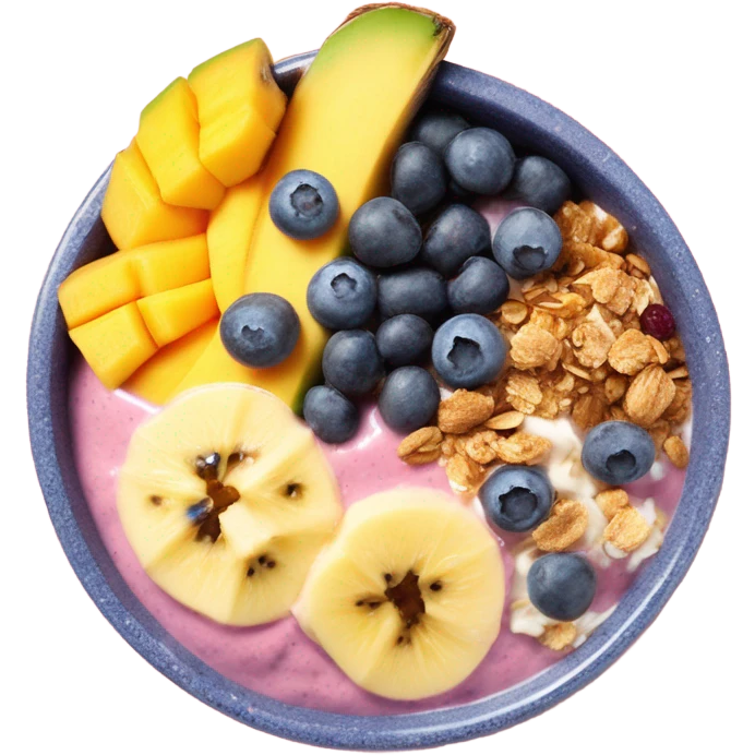 Mango smoothie bowl with toppings and blueberries  emoji