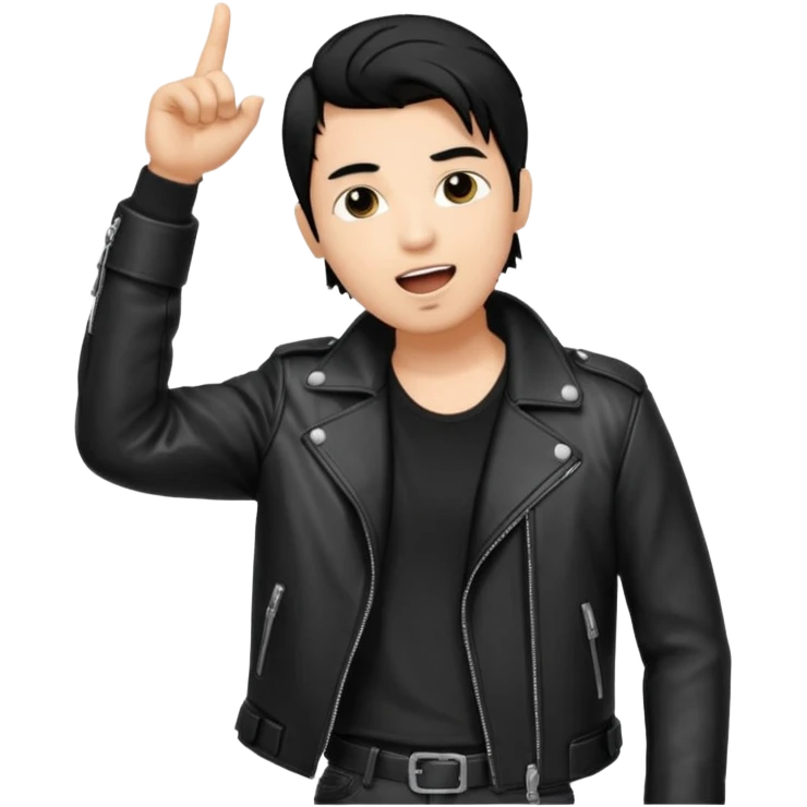 A cool male singer in leather jacket, singing into a standing microphone. emoji
