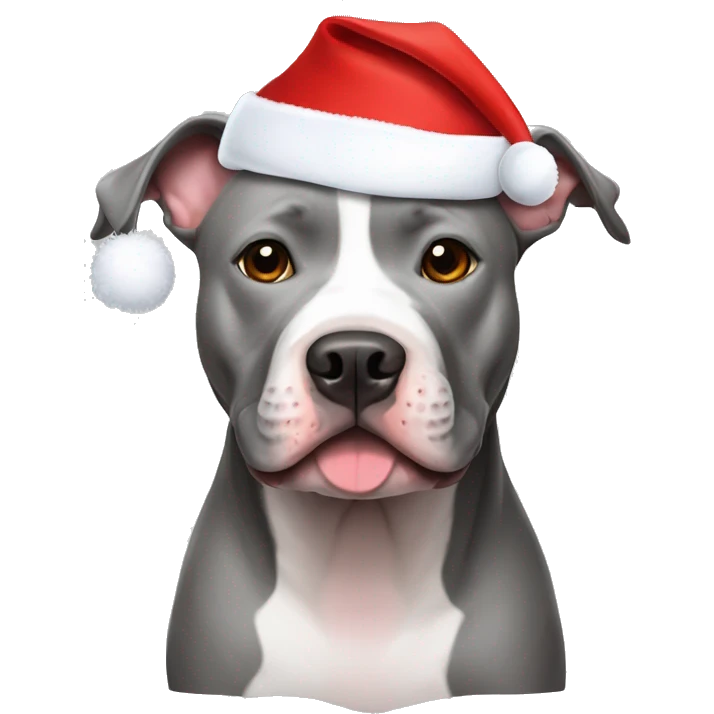 grey pit bull wearing santa hat emoji