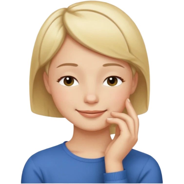 Smiling with eyes closed with hand under chin emoji