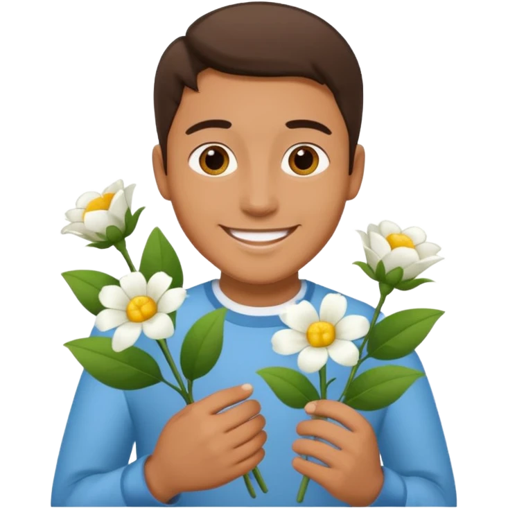 man holding white flowers in their hands emoji