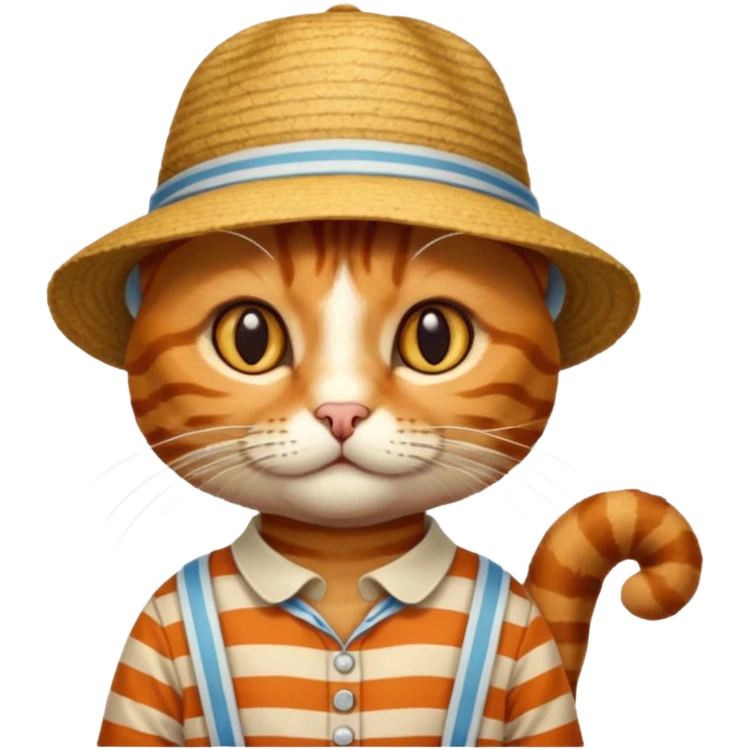cat wearing gondolier striped shirt and hat emoji