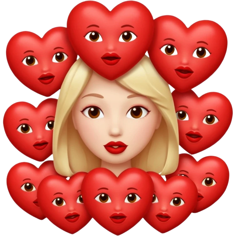 A bunch of hearts and kissy lips emoji