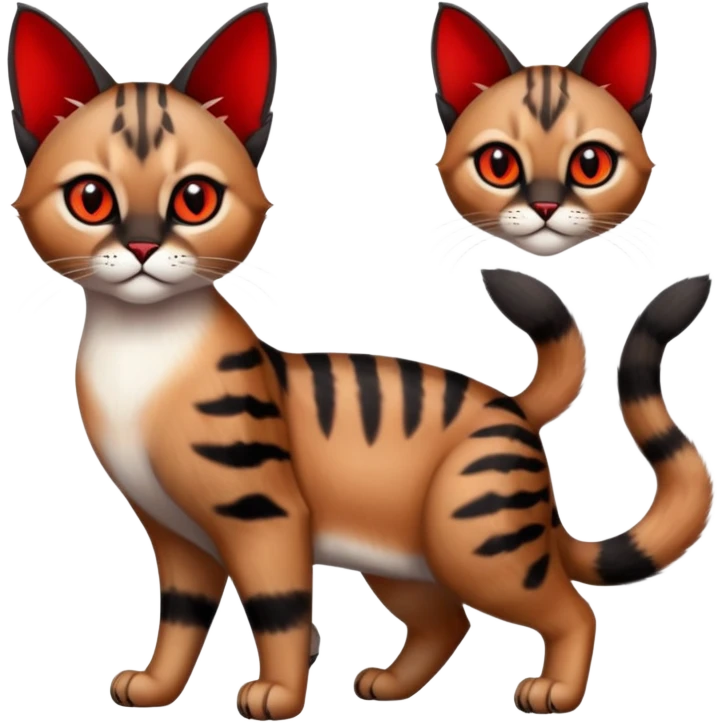 Gothic exotic Red and black and edgy and cute tropical shiny Fantasy-Siamese-Bobcat-Caracal-Scottish-Fold-feline-Fakémon-feline-hybrid (full body) emoji