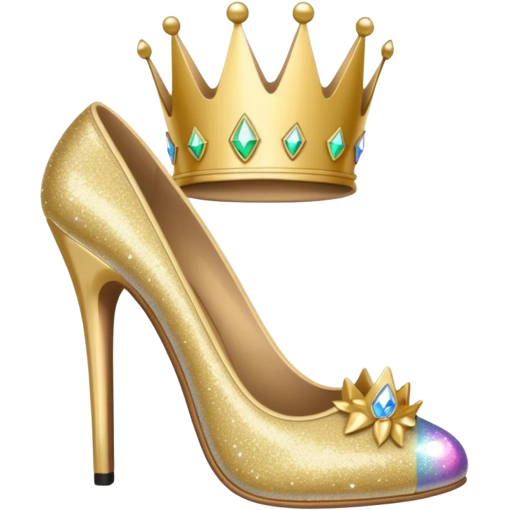 stylish high heel shoe with sparkles and a crown, representing girlboss energy, apple emoji style, for a phone case emoji