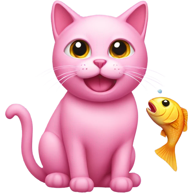 pink cat with fish treat emoji