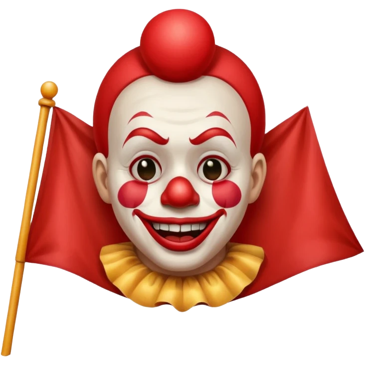 Crying Clown with a smile holding red flag emoji