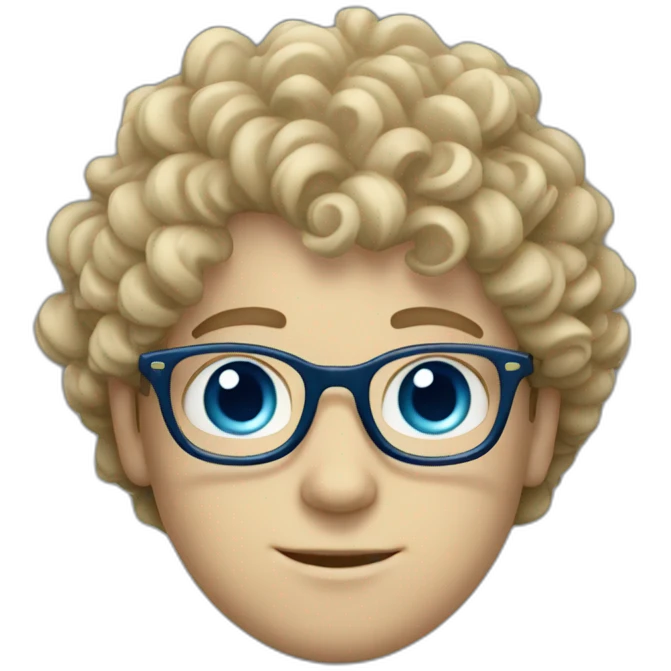 White boy with blue eyes with glasses with curly hair emoji