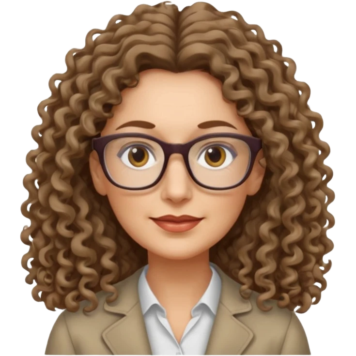 woman 50 years old dark blond long curly hair, brown eyes ans rectangle glasses emoji