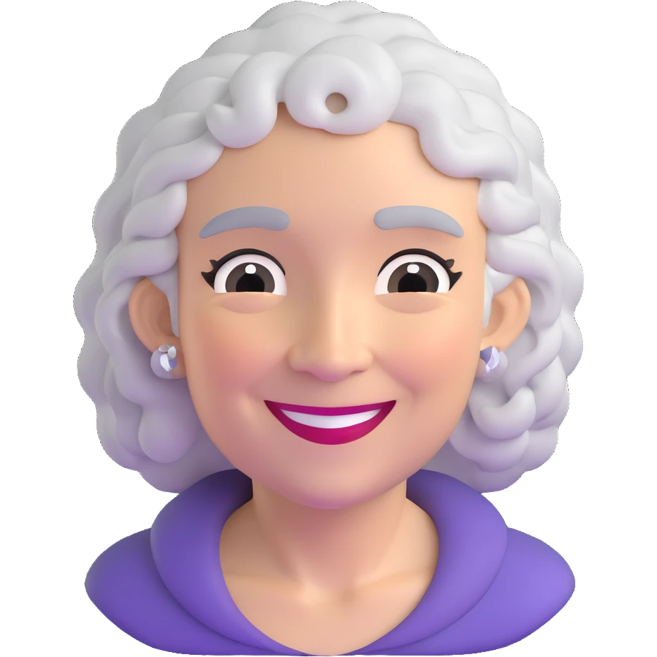 older lady with silver curly hair smiling emoji