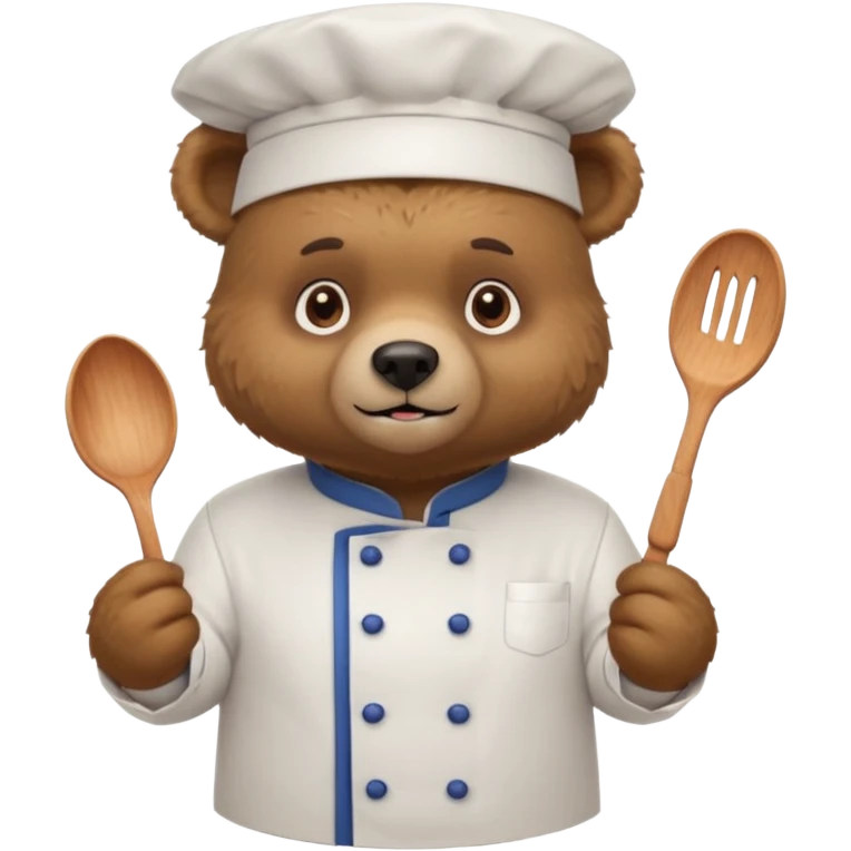 A bear wearing a chef uniform, nervously preparing a dish, portrait emoji