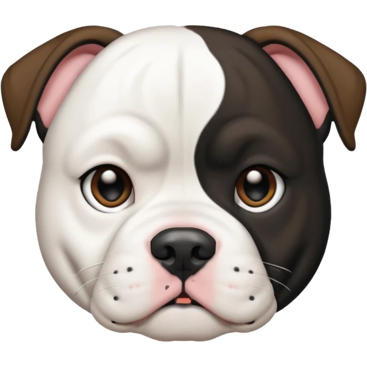 Black and white American bulldog black body white head black around one ear and I emoji
