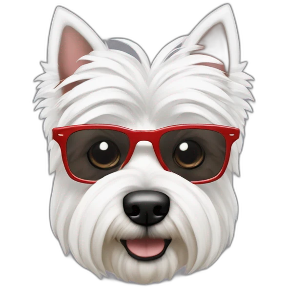 Hombre pelo de punta con gafas con montura roja con un perro westie emoji
