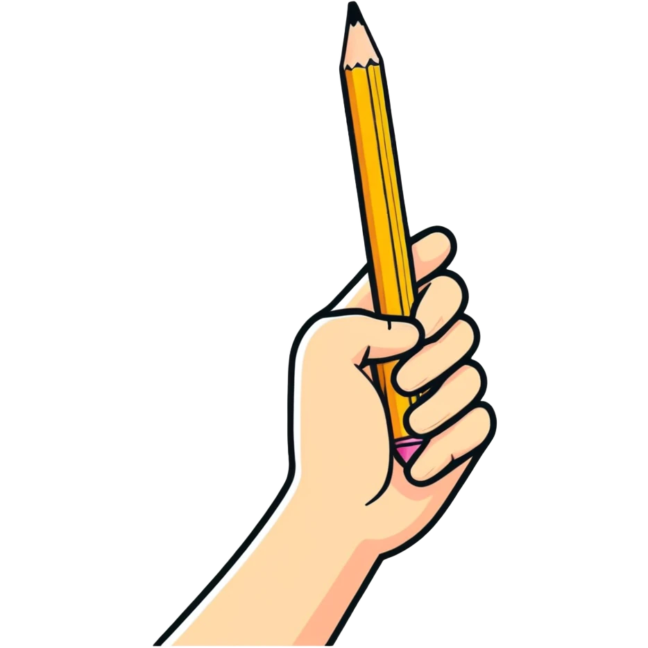 mano sosteniendo un lápiz, cartoonish sticker style emoji