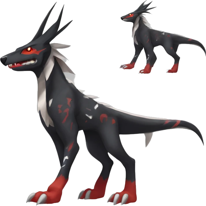 Black Cool Edgy Nargacuga-Houndoom-Garchomp Fakémon Digimon with Red and white Edgy markings, full body, outlined emoji
