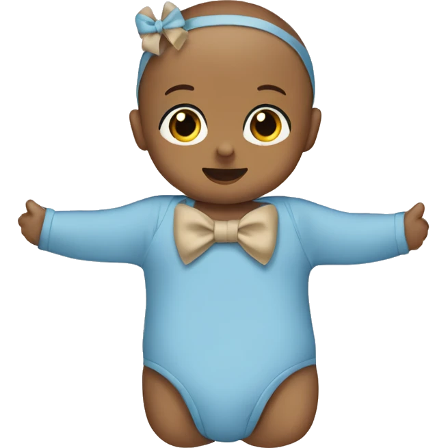 Blue baby bodysuit with long sleeve and beige bow emoji