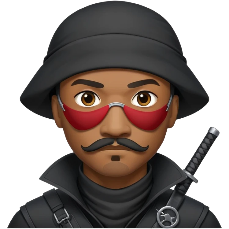 african-american mustache mercenary black asymmetrical eyepatch ninja hacker terminal command center emoji