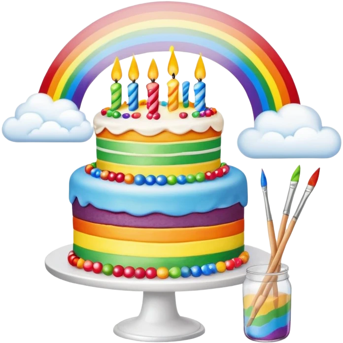 artist painting rainbow birthday cake with clouds landscape  emoji
