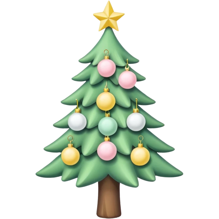a pastel green christmas tree with pastel ping and white christmas orbs and a yellow star emoji