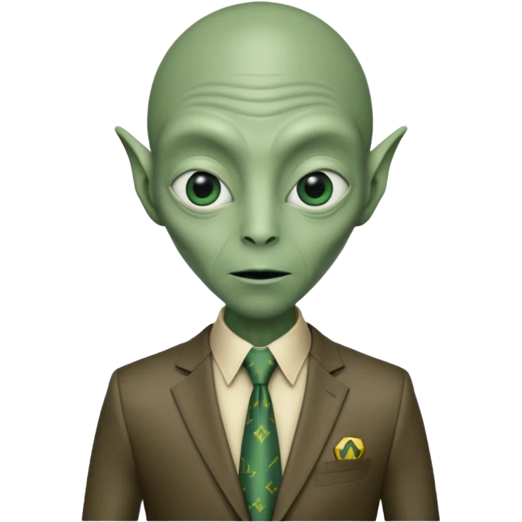 Green tall alien wearing Louis Vutton suit emoji