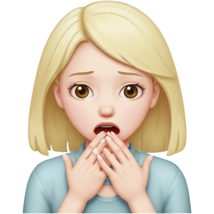 A girl choking herself with her hands emoji