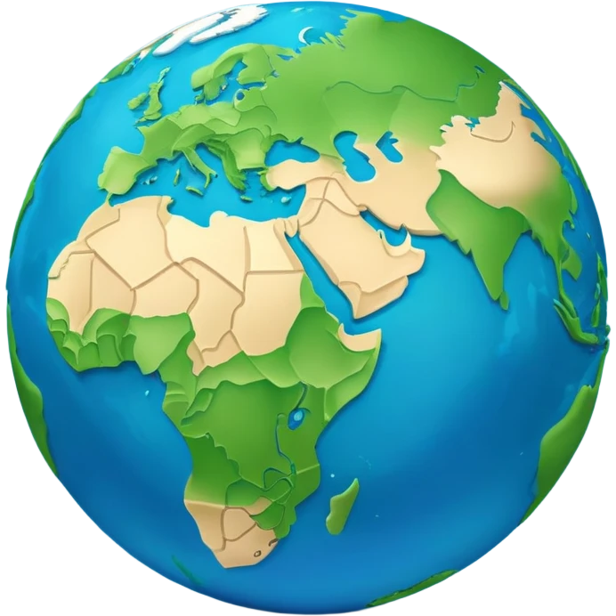 Earth globe with green landmasses creating a stylized 812 pattern, blue background, iOS emoji style, variation of previous design emoji