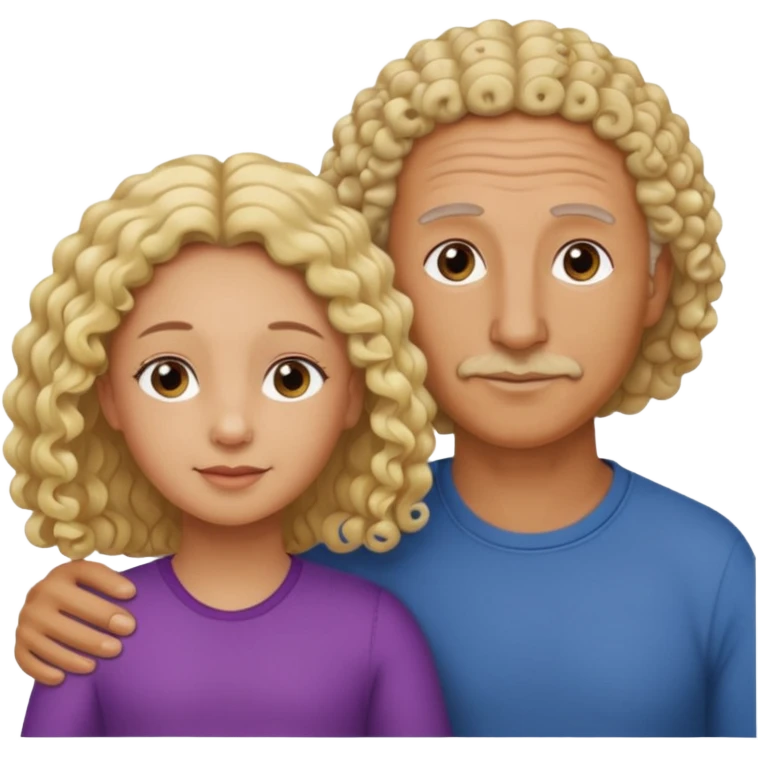 Papá calvo moreno, hija rizada con pelo largo  y mamá rubia pero que no se abracen, la mamá lacia emoji