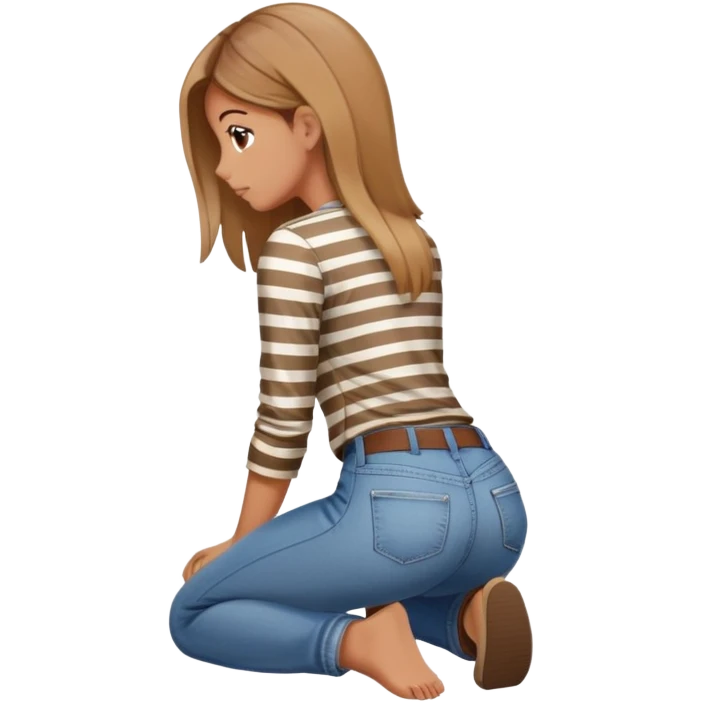 girl in jeans and striped shirt kneeling on the ground seen from behind emoji