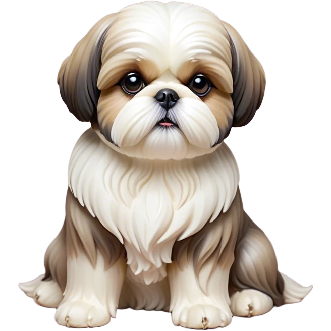 Cinematic Noble Shih Tzu Portrait Emoji, Poised and elegant, with a luxurious, flowing fur in refined muted tones, delicate features and wise, gentle eyes, simplified yet meticulously detailed, glowing with a soft, regal radiance, high shine, exuding quiet dignity and timeless charm, soft glowing outline, capturing the essence of a noble Shih Tzu that epitomizes refined poise! emoji
