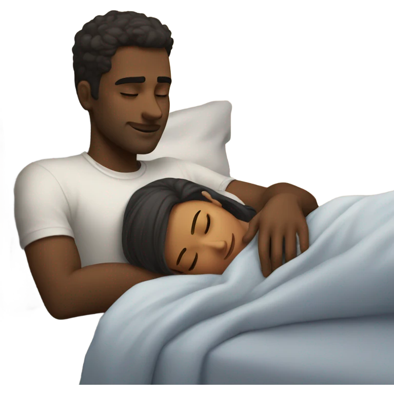 a guy sleeping in a bed with a girl emoji