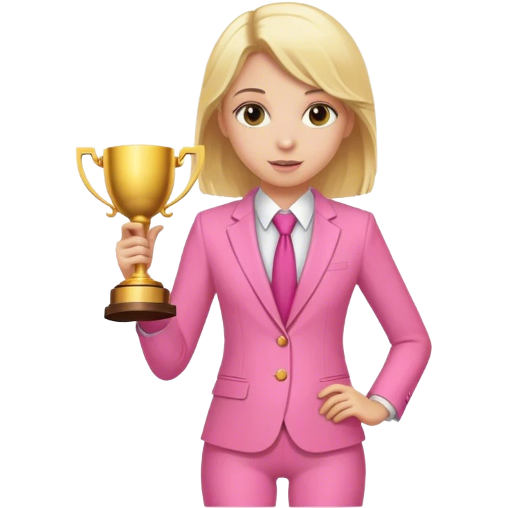 Blond girl pink suit trophy emoji