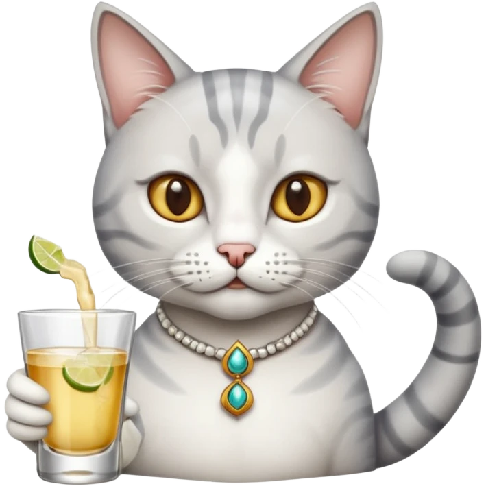 White and grey cat drinking tequila in meksykańskie style  emoji