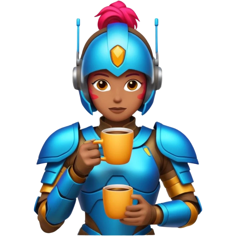 Gaming character drinking coffee - with vibrant colors emoji