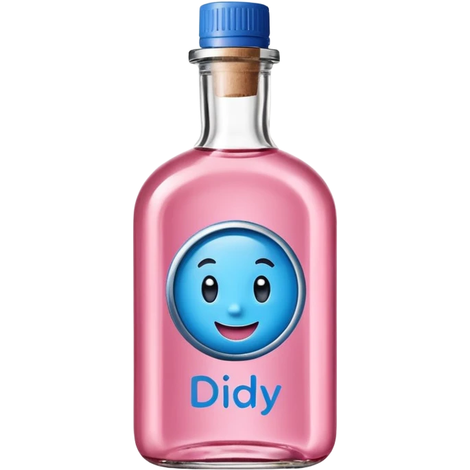 Smiling bottle of oil blue top pink outside with logo that says Diddy oil emoji