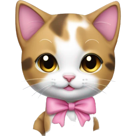 calico kitten with a pink bow on the moon emoji
