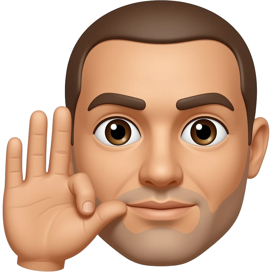 A light brown face with the first and second finger held up to the right ear and the tumb held on the lips like a phone emoji